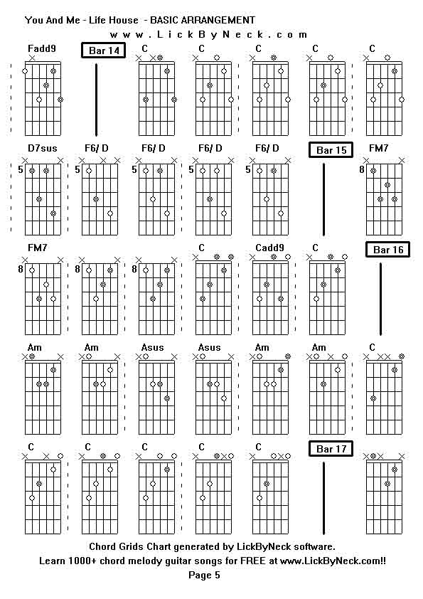 Chord Grids Chart of chord melody fingerstyle guitar song-You And Me - Life House  - BASIC ARRANGEMENT,generated by LickByNeck software.